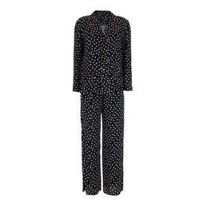 Plain Women Black Pajama Suit With Polka Dot Motif In Silk Blend Women